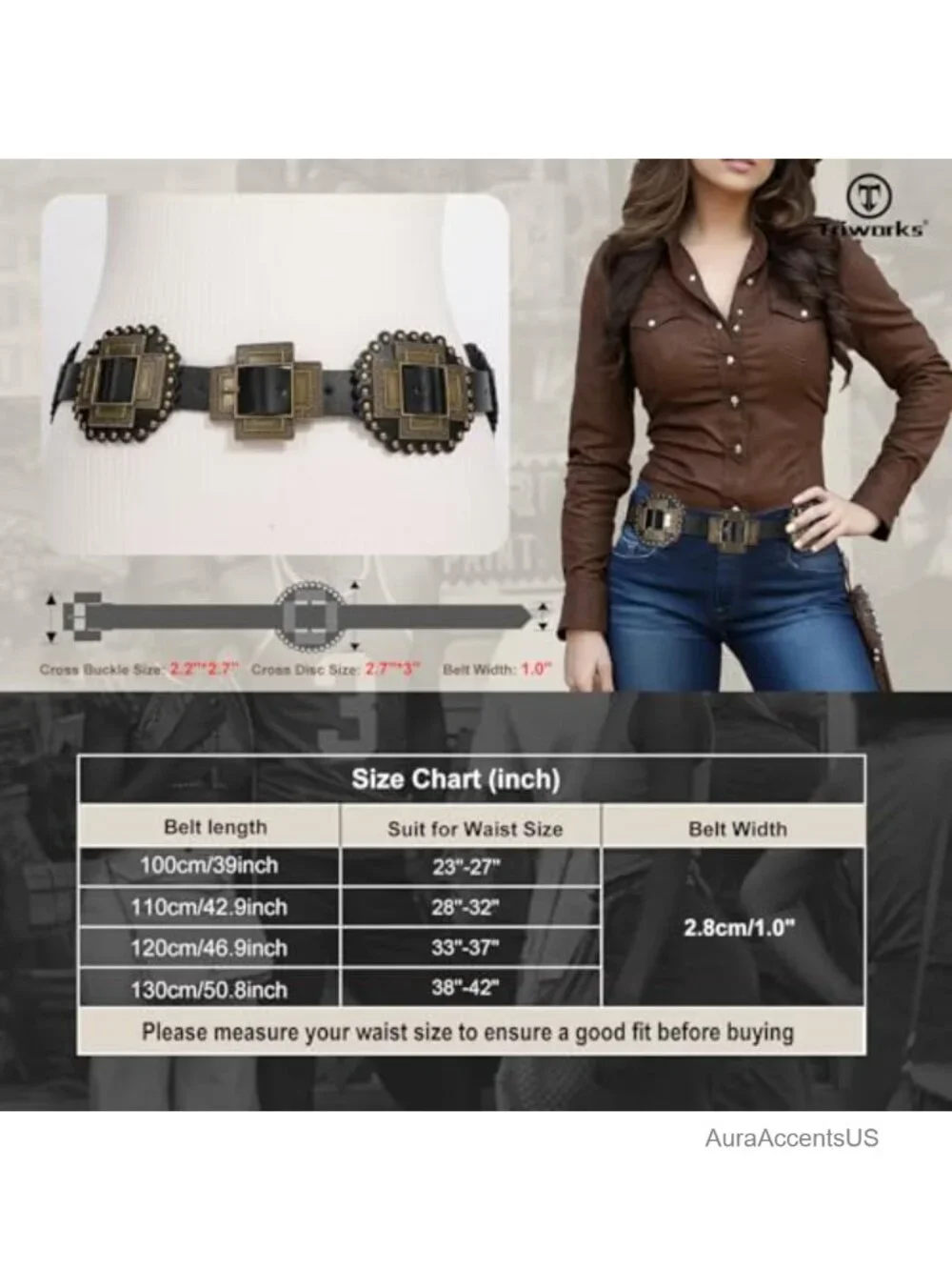 Western Concho Leather Belt Cowgirl Boho Chunky for Dresses Concert Festival